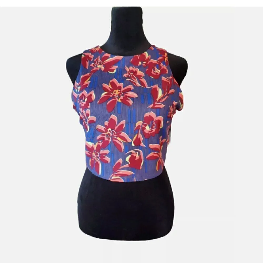 ATHLETA Conscious Crop YOGA Top Bra Bralette Blue Floral Print BUTTERY SOFT $64